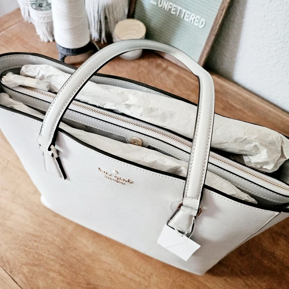Kate Spade Perry Saffiano Leather Laptop Tote Large Purse Bag Stone Path NEW